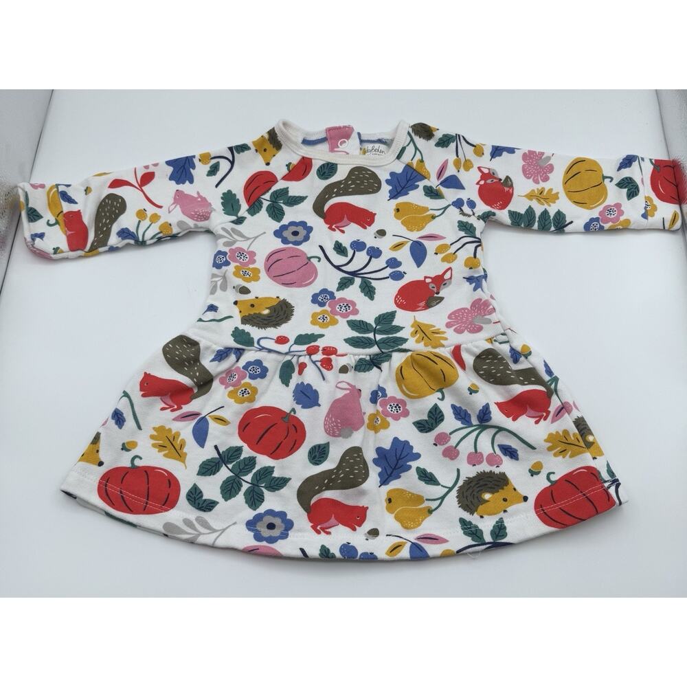 Baby Boden Fall Autumn Dress Sz 3-6 Months Woodland Animals Pumpkin Floral